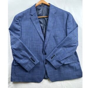 Shaquille Oneal XLG Mens Blue Plaid Suit Separate Blazer Jacket